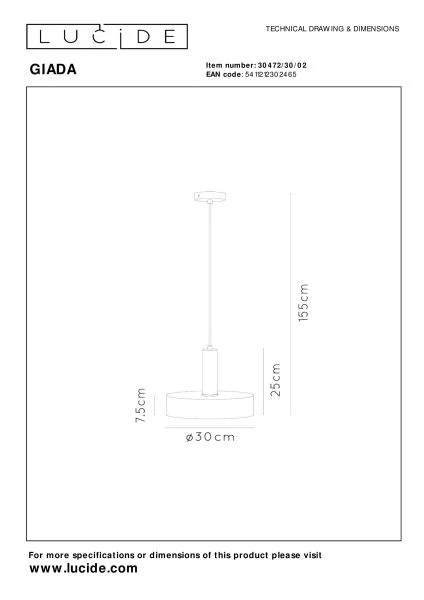 Lucide GIADA - Lámpara colgante - Ø 30 cm - 1xE27 - Oro mate / Latón - técnico